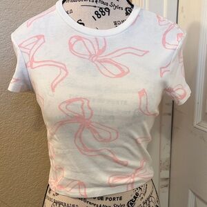 Women’s Pink Bow Print Crop Top